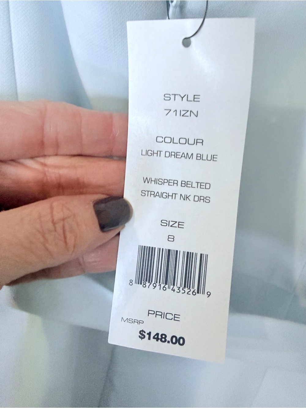 French Connection Whisper Belted Straight Neck Dress Light Dream Blue Size 8 NWT - Picture 13 of 16